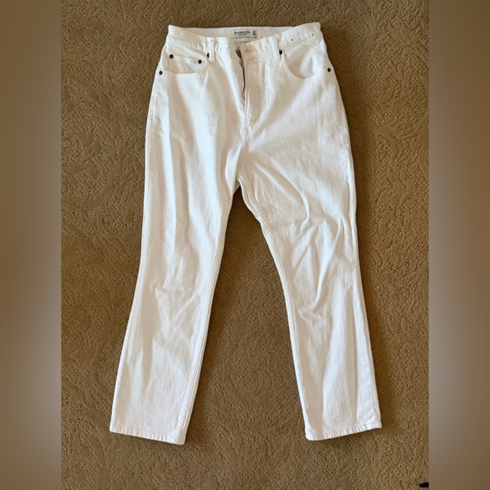 Abercrombie & Fitch Slim Straight Ultra High Rude Cream Curve Love Jeans, 10xs